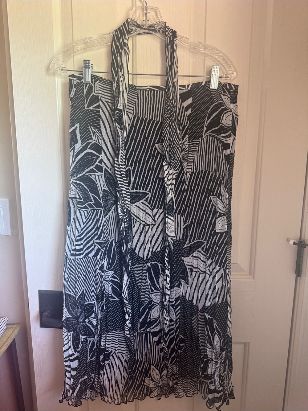 Black & White Floral Halter Maxi Skirt